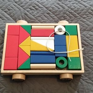 Wooden block set in wagon
